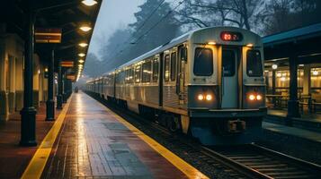 une train sur le des pistes génératif ai photo