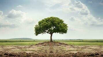 une arbre est permanent dans le milieu de une champ génératif ai photo