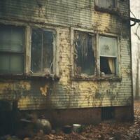 abandonné maison dans le milieu de le les bois génératif ai photo