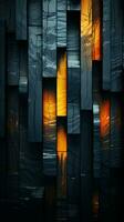 un abstrait image de une foncé mur avec Orange et noir lumières génératif ai photo