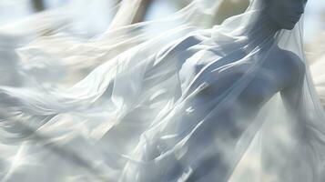 un abstrait image de une femme dans une blanc robe génératif ai photo