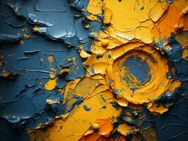 un abstrait La peinture avec bleu Jaune et Orange peindre génératif ai photo