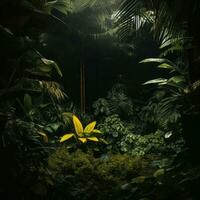 un image de une jungle scène avec beaucoup de vert les plantes génératif ai photo