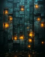un image de une pierre mur avec lumières sur il génératif ai photo