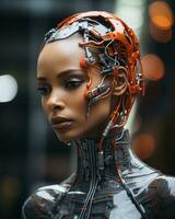 un image de une femme dans une futuriste costume génératif ai photo