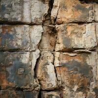 un vieux pierre mur avec des fissures et peeling peindre génératif ai photo