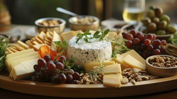 culinaire élégance. un assortiment de bien les fromages à une mariage festin. génératif ai photo