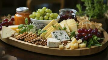 fromage les amoureux' paradis. mélanger de différent type de fromage sur une mariage accueil tableau. génératif ai photo