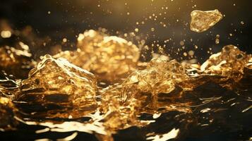 d'or liquide éclaboussures sur le surface de le l'eau génératif ai photo