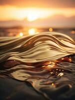 d'or vagues dans le océan à le coucher du soleil génératif ai photo