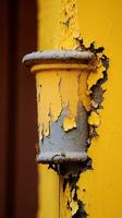 peeling peindre sur le côté de une Jaune bâtiment génératif ai photo