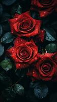 rouge des roses avec l'eau gouttelettes sur leur génératif ai photo