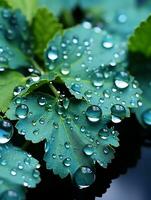 l'eau gouttelettes sont sur le feuilles de une plante génératif ai photo