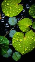 l'eau gouttelettes sur vert feuilles avec l'eau gouttelettes sur leur génératif ai photo