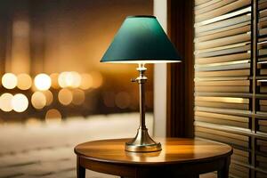 une lampe sur une table dans de face de une la fenêtre. généré par ai photo