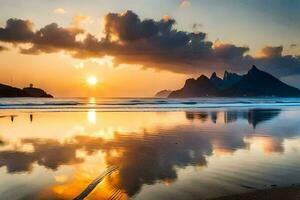 le coucher du soleil sur le plage, personne, personne, personne, le soleil, le ciel, le. généré par ai photo