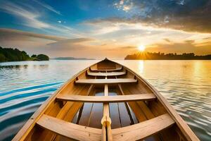 le bateau est sur le l'eau à le coucher du soleil. généré par ai photo