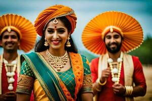 une la mariée dans traditionnel Indien tenue. généré par ai photo