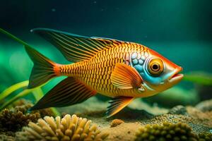 une poisson avec brillant couleurs nager dans un aquarium. généré par ai photo