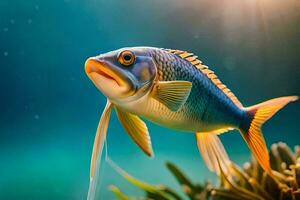 une poisson avec une longue queue nager dans le océan. généré par ai photo