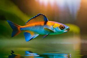 une poisson avec brillant Orange et bleu couleurs. généré par ai photo