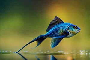 une bleu poisson est nager dans le l'eau. généré par ai photo