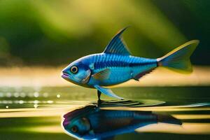 une bleu poisson est permanent sur le l'eau. généré par ai photo