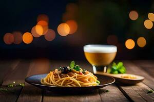 spaghetti avec tomate sauce et fromage sur une plaque. généré par ai photo