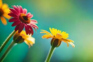 coloré fleurs dans une champ avec une vert Contexte. généré par ai photo