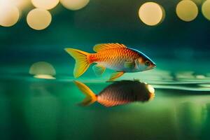 une poisson rouge nager dans le l'eau avec une bokeh Contexte. généré par ai photo