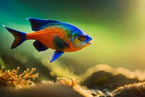 une poisson avec brillant couleurs nager dans le océan. généré par ai photo
