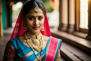 une magnifique Indien femme dans traditionnel tenue. généré par ai photo