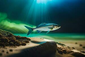une poisson nager dans le océan avec lumière du soleil brillant sur il. généré par ai photo