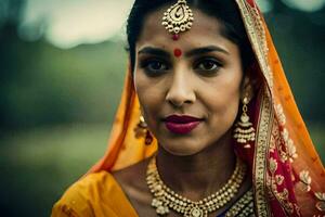 une magnifique Indien femme portant une traditionnel sari. généré par ai photo