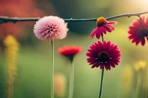 fleurs sur une fil. généré par ai photo