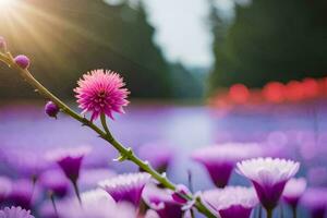 violet fleurs dans le Soleil. généré par ai photo