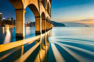 le pont à le coucher du soleil dans Hong Kong. généré par ai photo