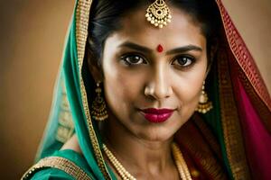 magnifique Indien femme dans traditionnel robe. généré par ai photo