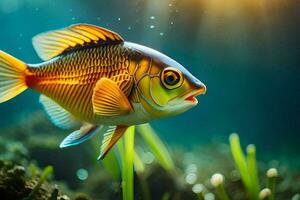 une poisson nager dans le l'eau avec herbe. généré par ai photo