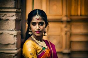 magnifique Indien femme dans traditionnel sari. généré par ai photo