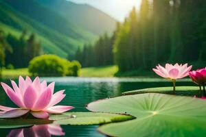 lotus fleurs dans le l'eau. généré par ai photo