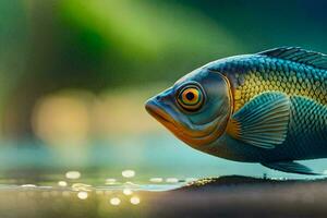 une poisson avec une bleu corps et Jaune yeux. généré par ai photo