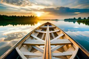 une bateau sur le l'eau à le coucher du soleil. généré par ai photo