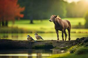 le cheval et le des oiseaux fond d'écran. généré par ai photo