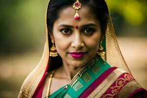 une femme dans une traditionnel sari. généré par ai photo