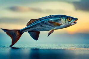 une poisson est sauter en dehors de le l'eau. généré par ai photo