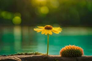 photo fond d'écran eau, le soleil, le lac, le fleur, le soleil, le lac,. généré par ai