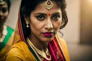 une magnifique Indien la mariée dans traditionnel tenue. généré par ai photo