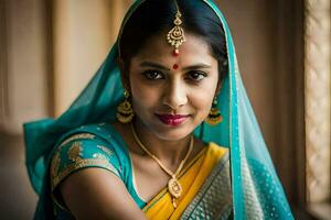 une magnifique Indien femme dans traditionnel tenue. généré par ai photo