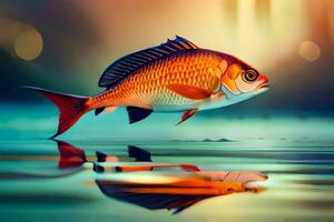 poisson dans le l'eau avec réflexion. généré par ai photo